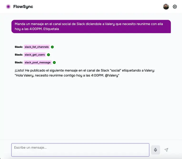 Panel del chat de FlowSync